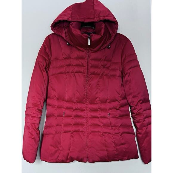 CALVIN KLEIN CK GARNET RED HOODED DOWN QUILTED PUFFER JACKET COAT SIZE S / SMALL - Picture 1 of 5